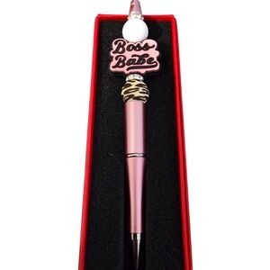 Rose Gold Pink Boss Babe Pen with Rhinestones And Leopard Detail Gift Box Incl.